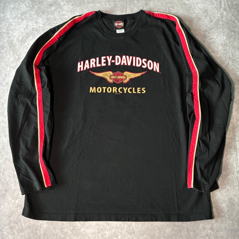 Harley-Davidson Mens XL Long Sleeve Daytona Beach Florida Graphic T-Shirt Black